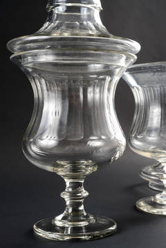 19th Century Pair of Large Cut-Glass Apothecary Jars with Faceted Finial Cover