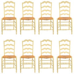 Antique 19th Century French Ladder Back Chairs, Set of Eight