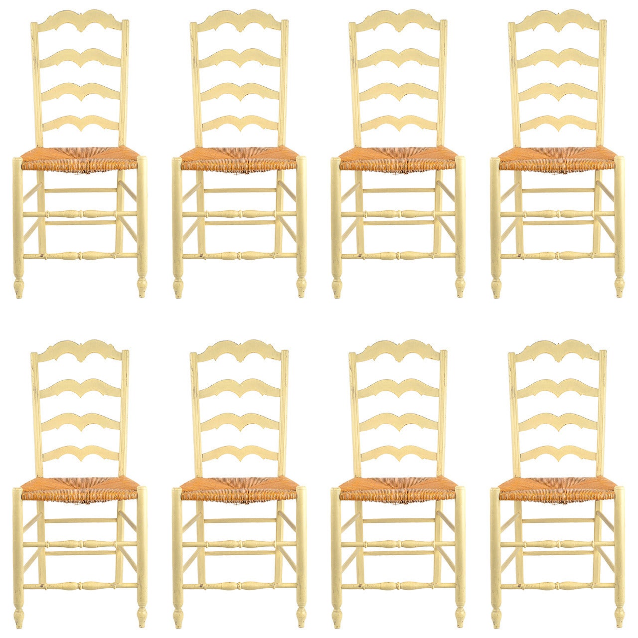 19th Century French Ladder Back Chairs, Set of Eight