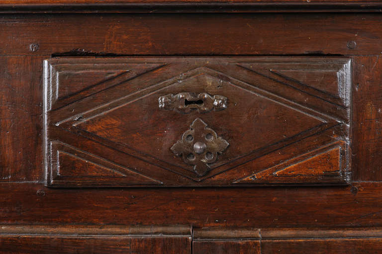 Period Louis XIII Oak Buffet with Bold Hand-Carved Detail In Good Condition In Carmel, CA