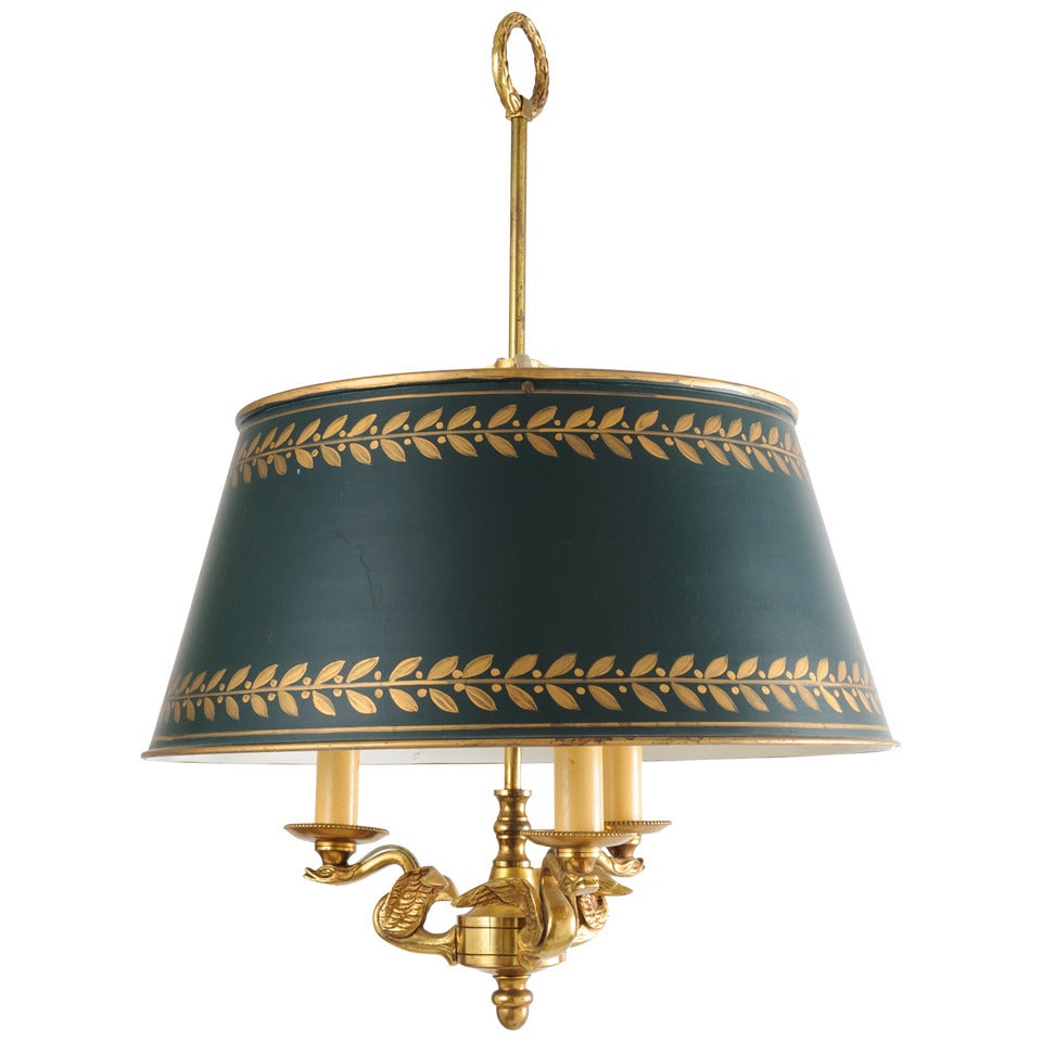 Empire Bronze and Bouillette Hanging Lamp with Tole Shade
