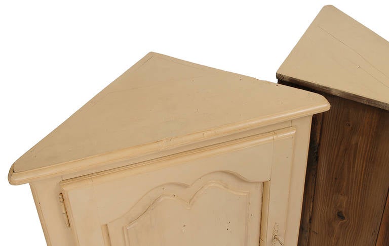 19th Century Pair of Painted Louis XV Style Corner Cabinets