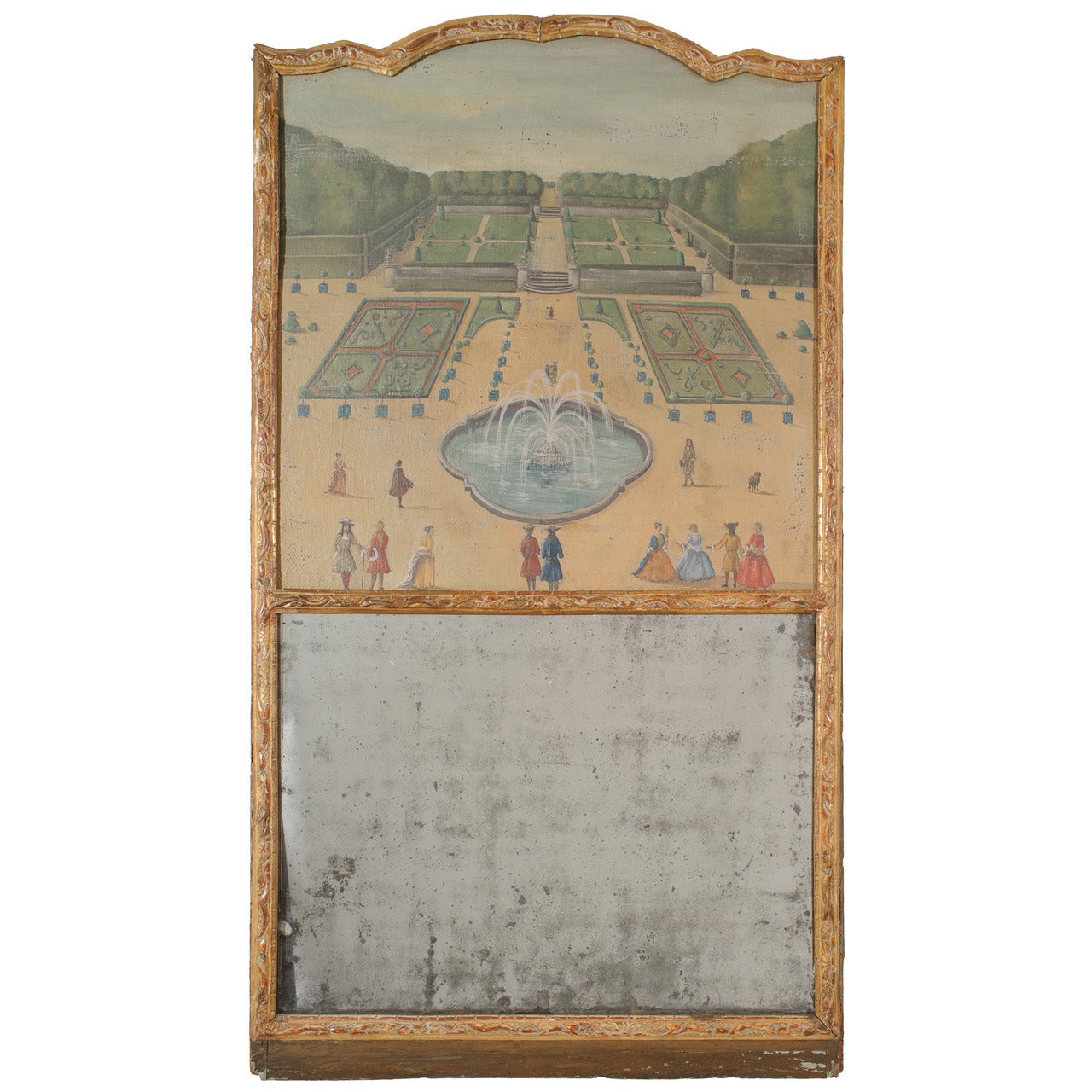 Miroir Trumeau de style Régence avec peinture de paysage originale sur toile, 1715-1730 en vente