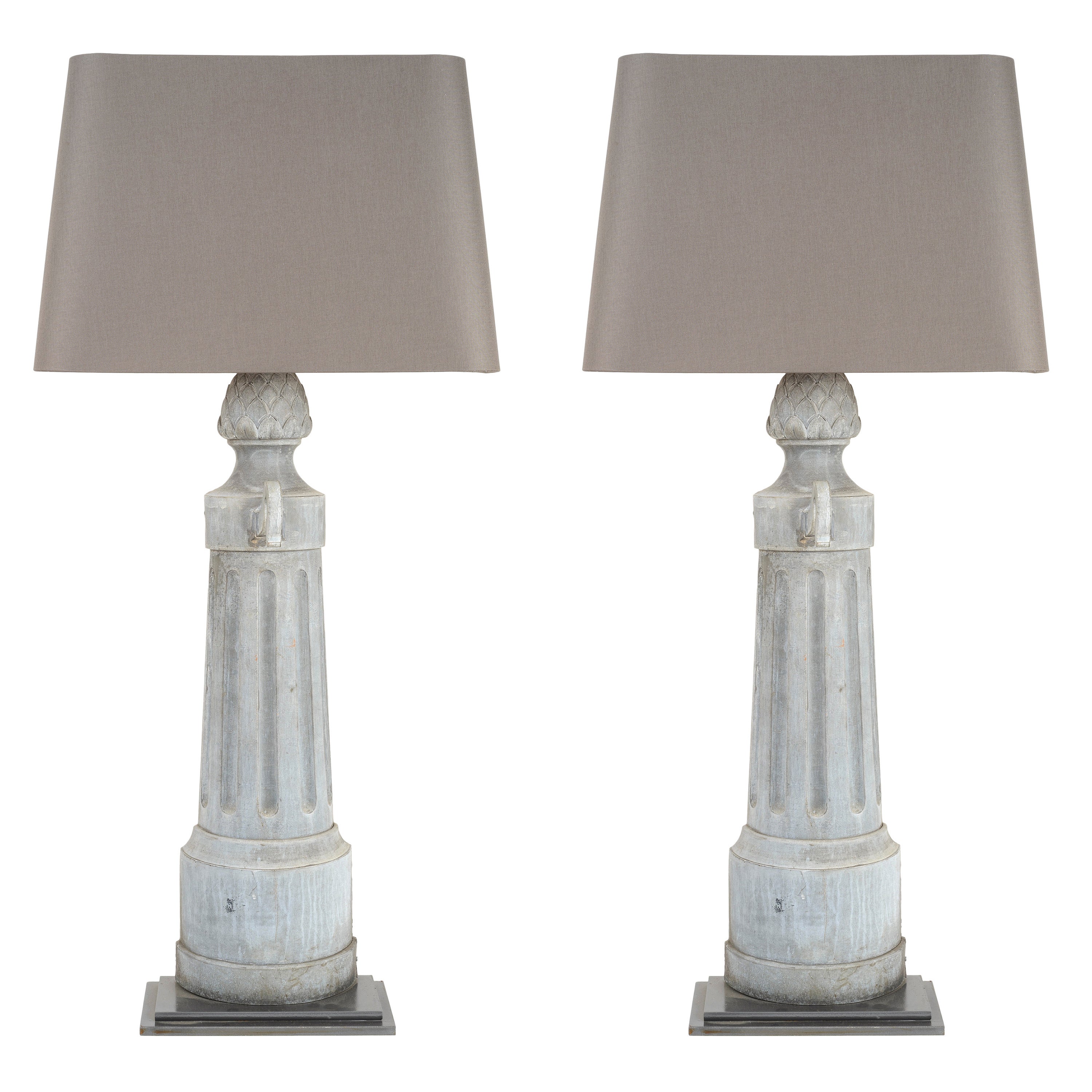 Pair of Tall Metal Lamps with Custom Shade