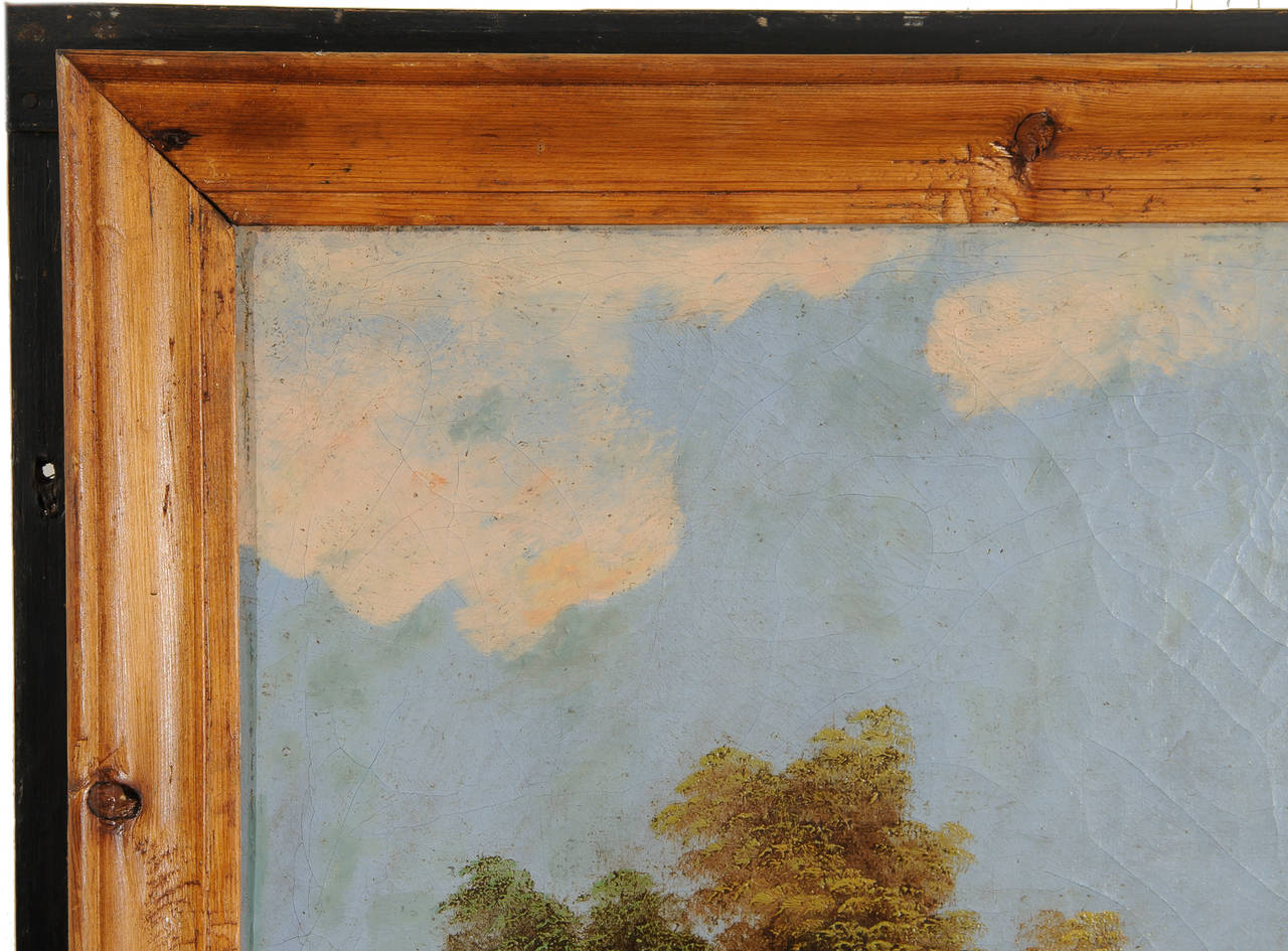 Louis XVI Miroir Trumeau du 18ème siècle avec peinture à l'huile italienne sur toile en vente