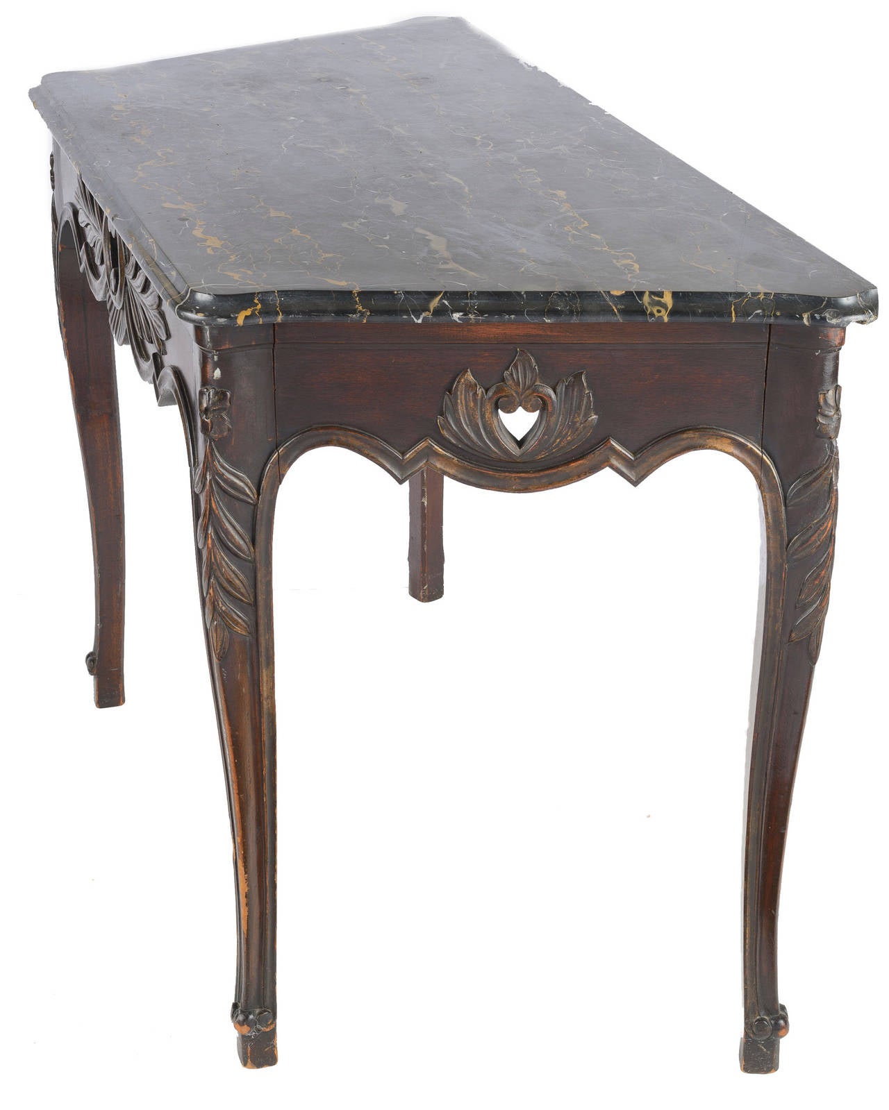 French 18th Century Louis XV Console Table with Black Marble Top