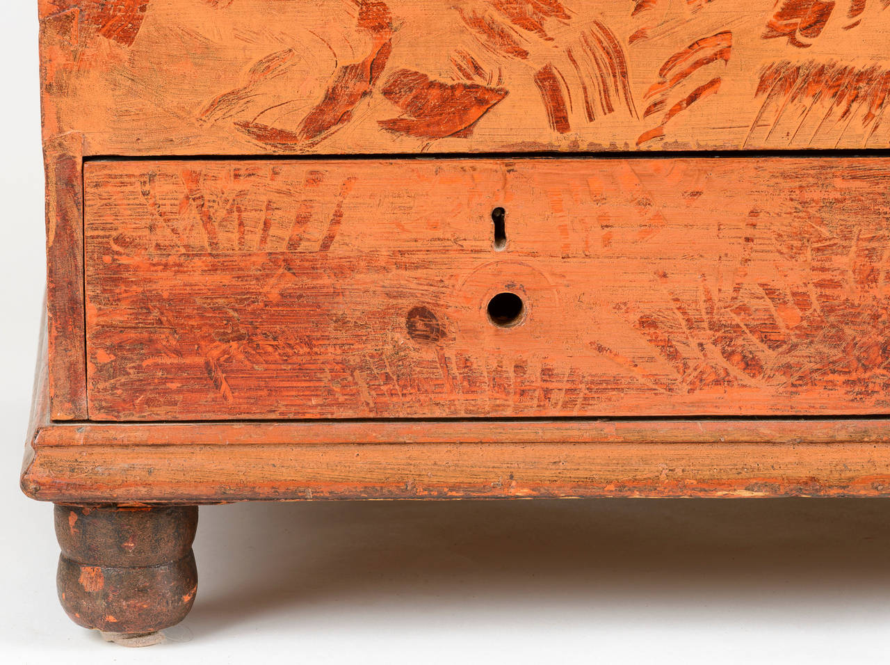 American 18th Century Painted Blanket Chest In Distressed Condition In Carmel, CA