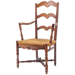 Antique 19th Century French Armchair with Rush Seat