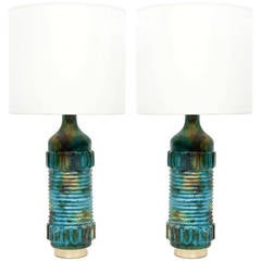 Pair of Alvino Bagni Mottled Glazed Ceramic Lamps