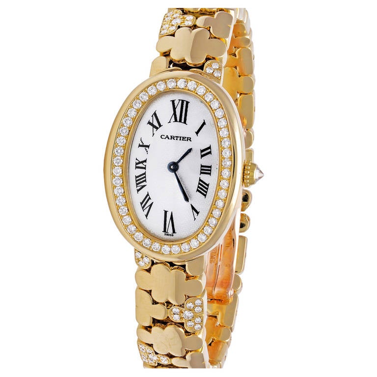 Cartier Lady's Rose Gold and Diamond Baignoire Wristwatch with Bracelet