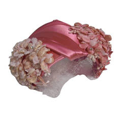 1950s Pink Satin and Floral Skull Cap
