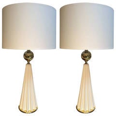 Gerald Thurston Monumental Porcelain and Brass Table Lamps