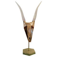 Vintage Brass and Glass Antelope Head Sculpture, Manner of Karl Springer