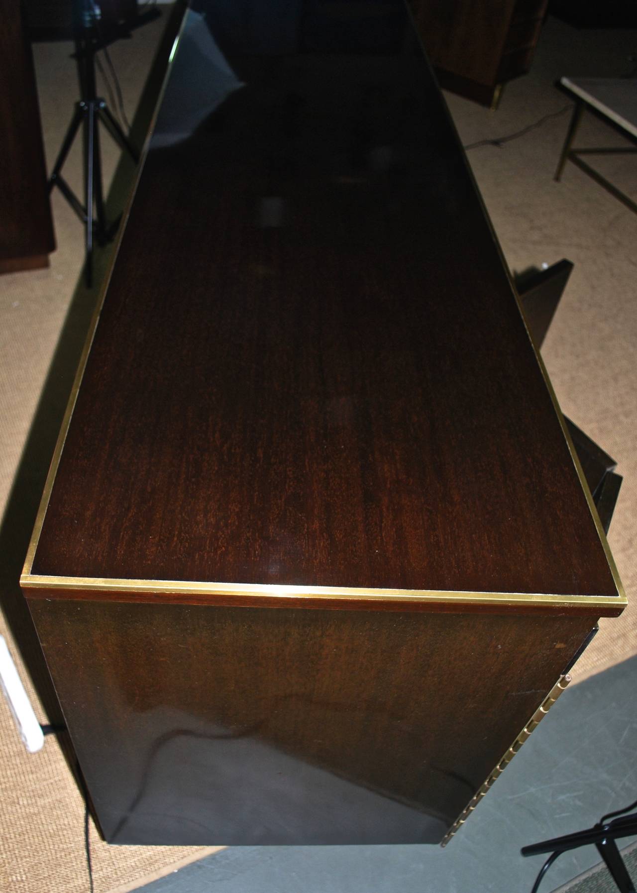 Mid-20th Century Paul McCobb Leather and Walnut Credenza or Cabinet  - Irwin Collection