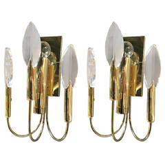 Pair of Vintage Brass and Crystal Sconces, Attributed to Sciolari