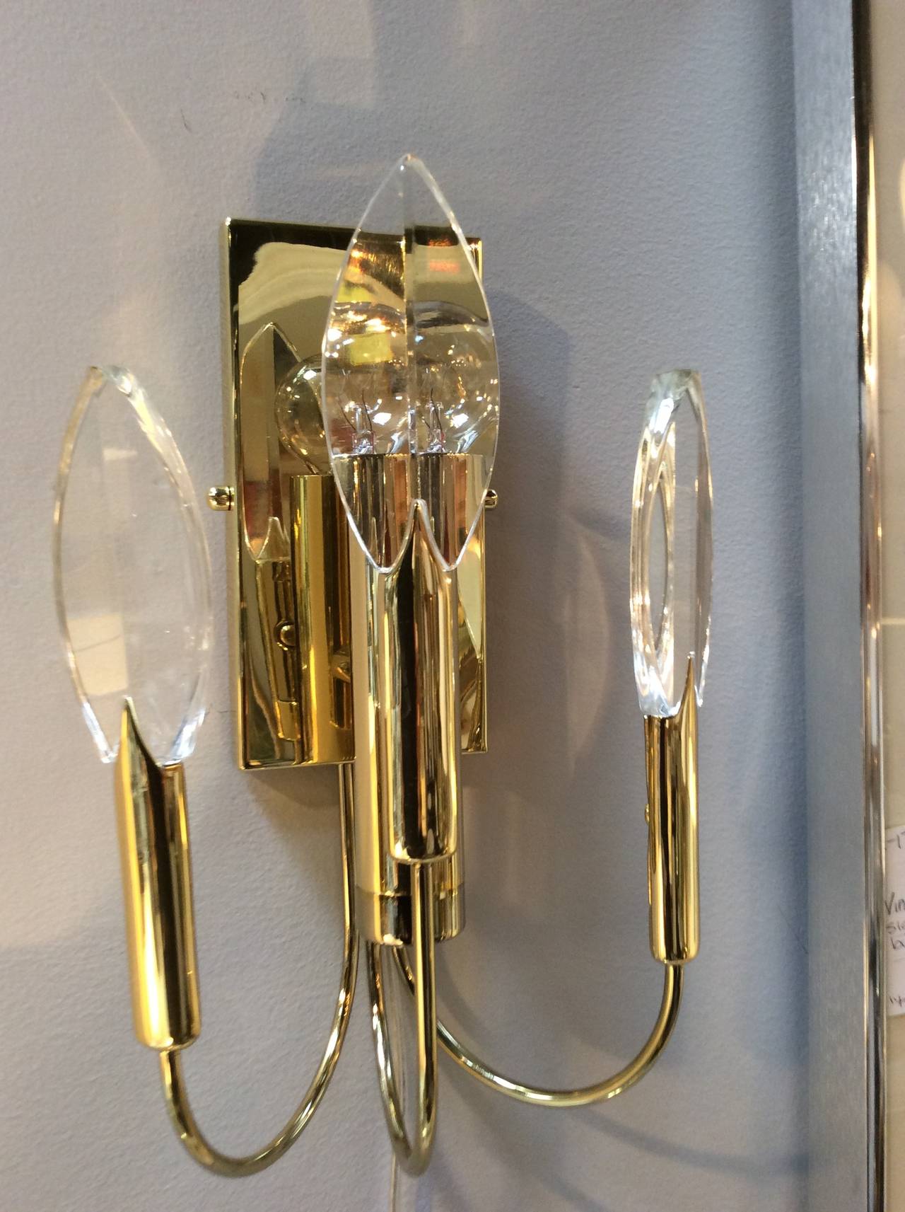 Mid-20th Century Pair of Vintage Brass and Crystal Sconces, Attributed to Sciolari