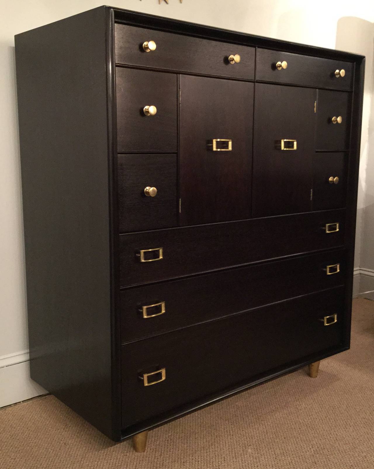 Rare Ebonized Paul Frankl Gentleman's Chest with Brass Hardware