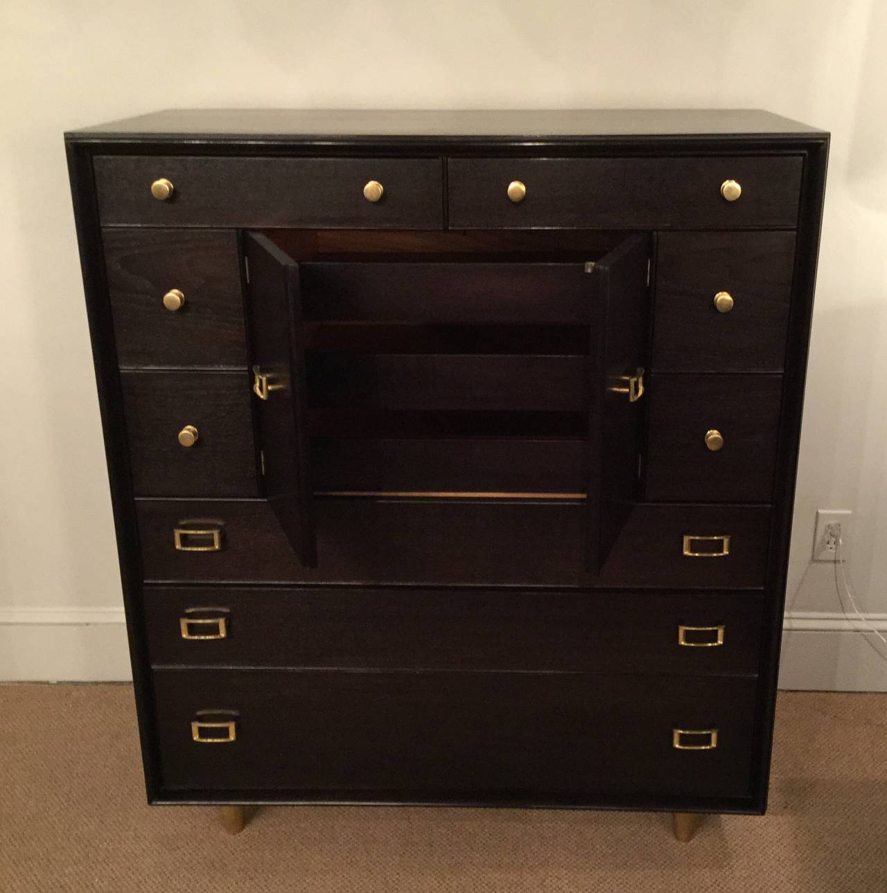 Rare Ebonized Paul Frankl Gentleman's Chest with Brass Hardware 2