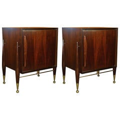 Mid-Century Modern Pair of Sculptural Nightstands with Brass Details