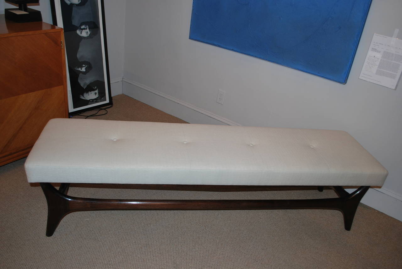 Upholstery Extra Long Sculptural Walnut Bench