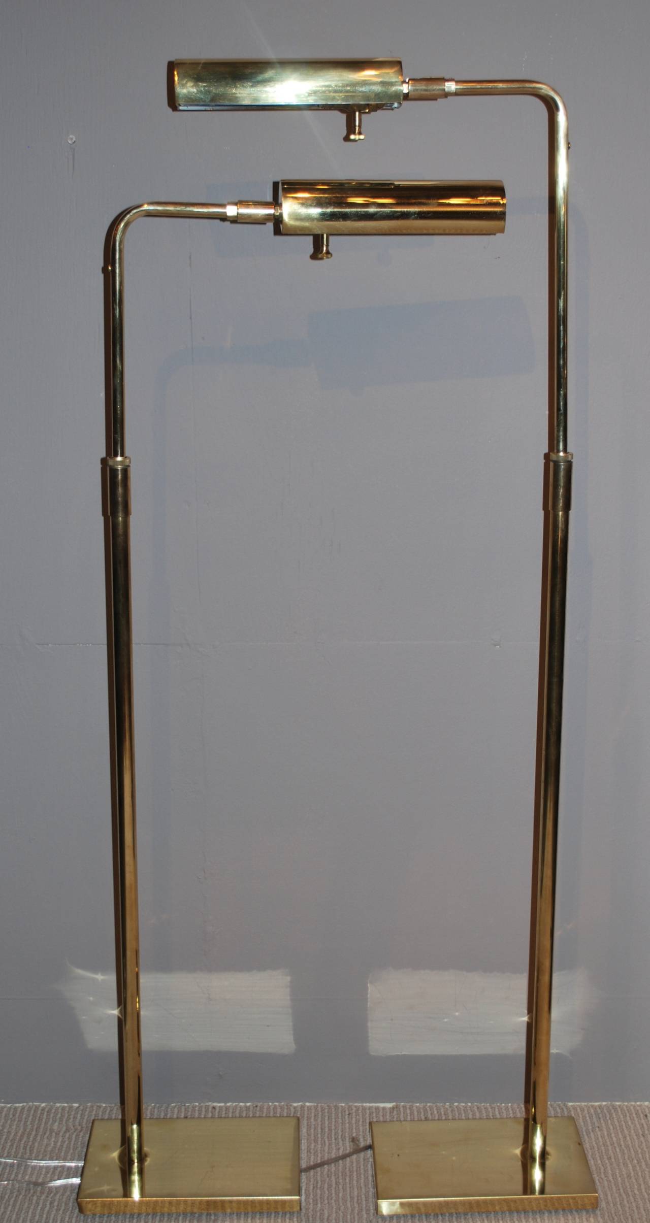 American Pair of Adjustable Brass Floor Lamps