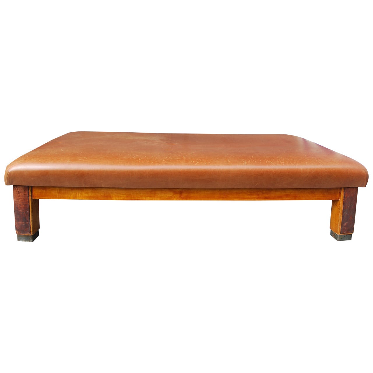 French Leather Gym Bench or Daybed, 1950s