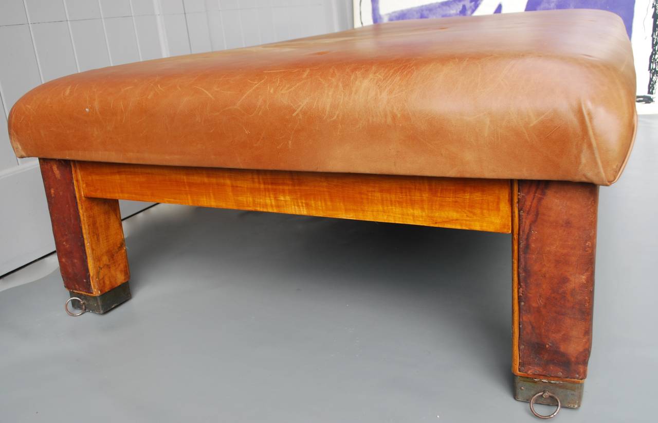 French Leather Gym Bench or Daybed, 1950s 1