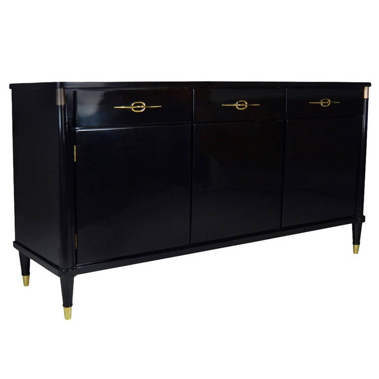 MidCentury Black Lacquered Credenza at 1stdibs