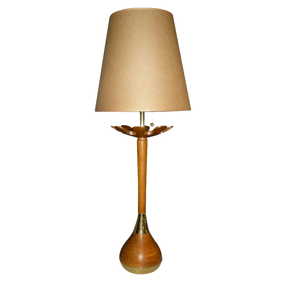 Danish Modern Tall Teardrop form, Teak Table Lamp For Sale