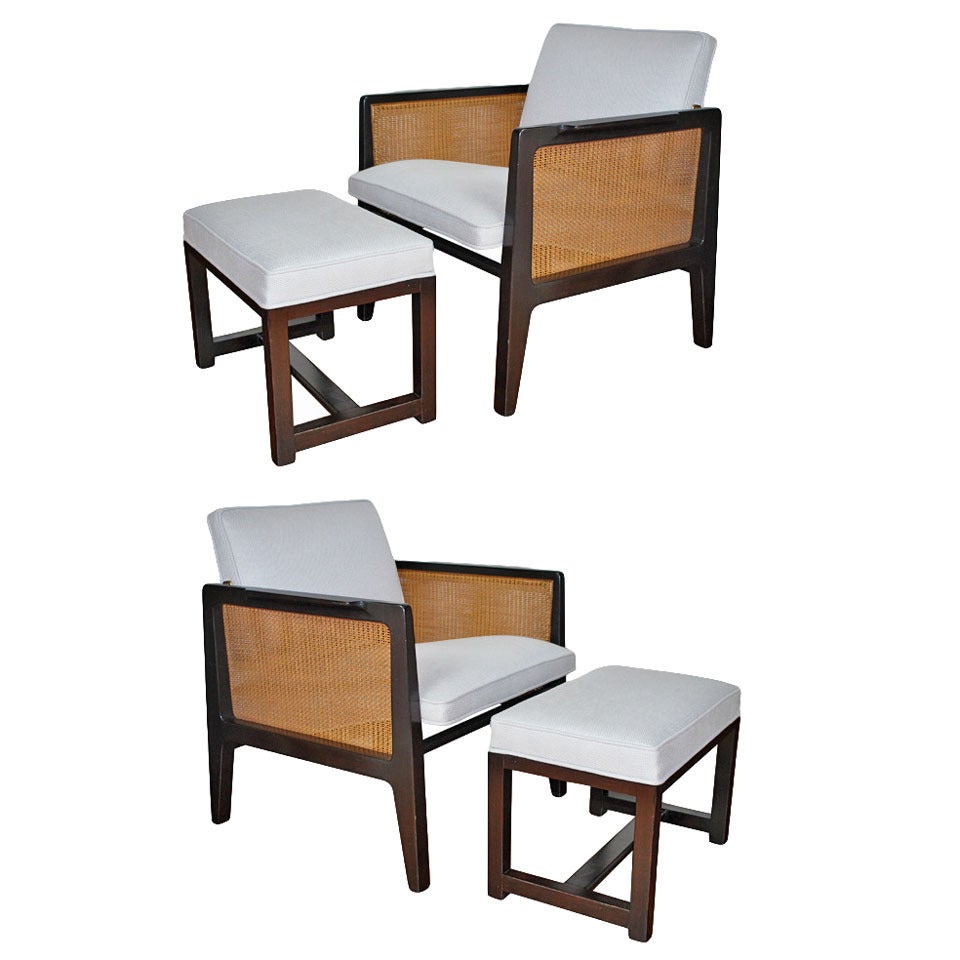 Edward Wormley for Dunbar Lounge Chairs with Ottomans