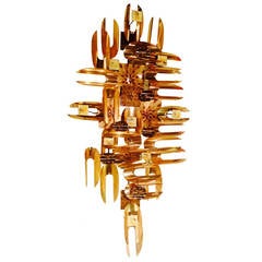 Mid-century Brass Enamel Sculpture by W. Vose