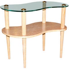 Vintage Asymmetric Cerused Side Table with Glass Top