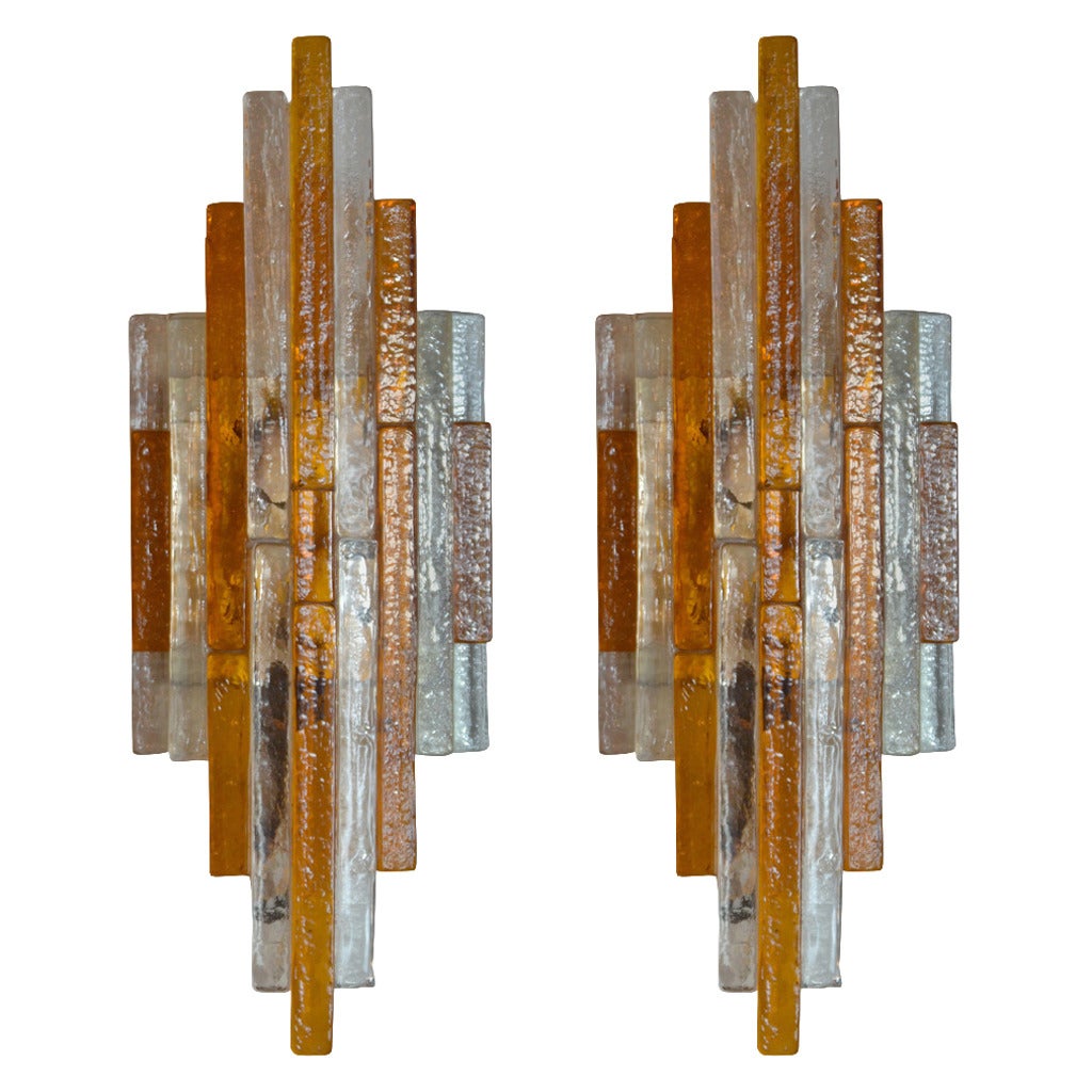 Pair of Stacked Glass Poliarte Sconces For Sale