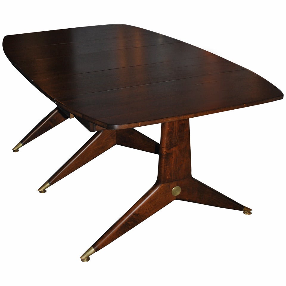 Gio Ponti Attributed Walnut and Brass Dining Table For Sale
