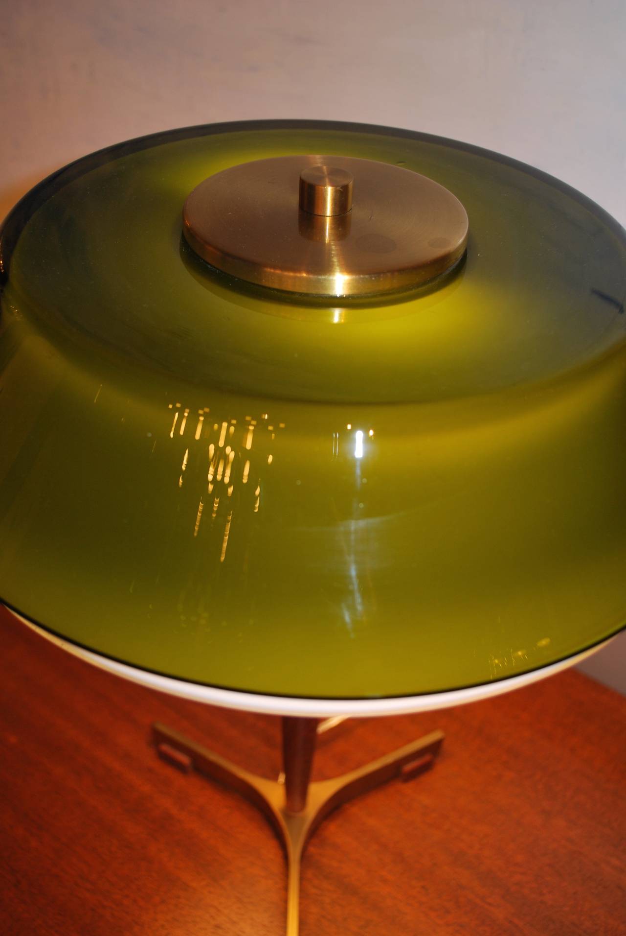 Glass Brass and Teak Desk Lamp by Hammerborg, Denmark, 1963