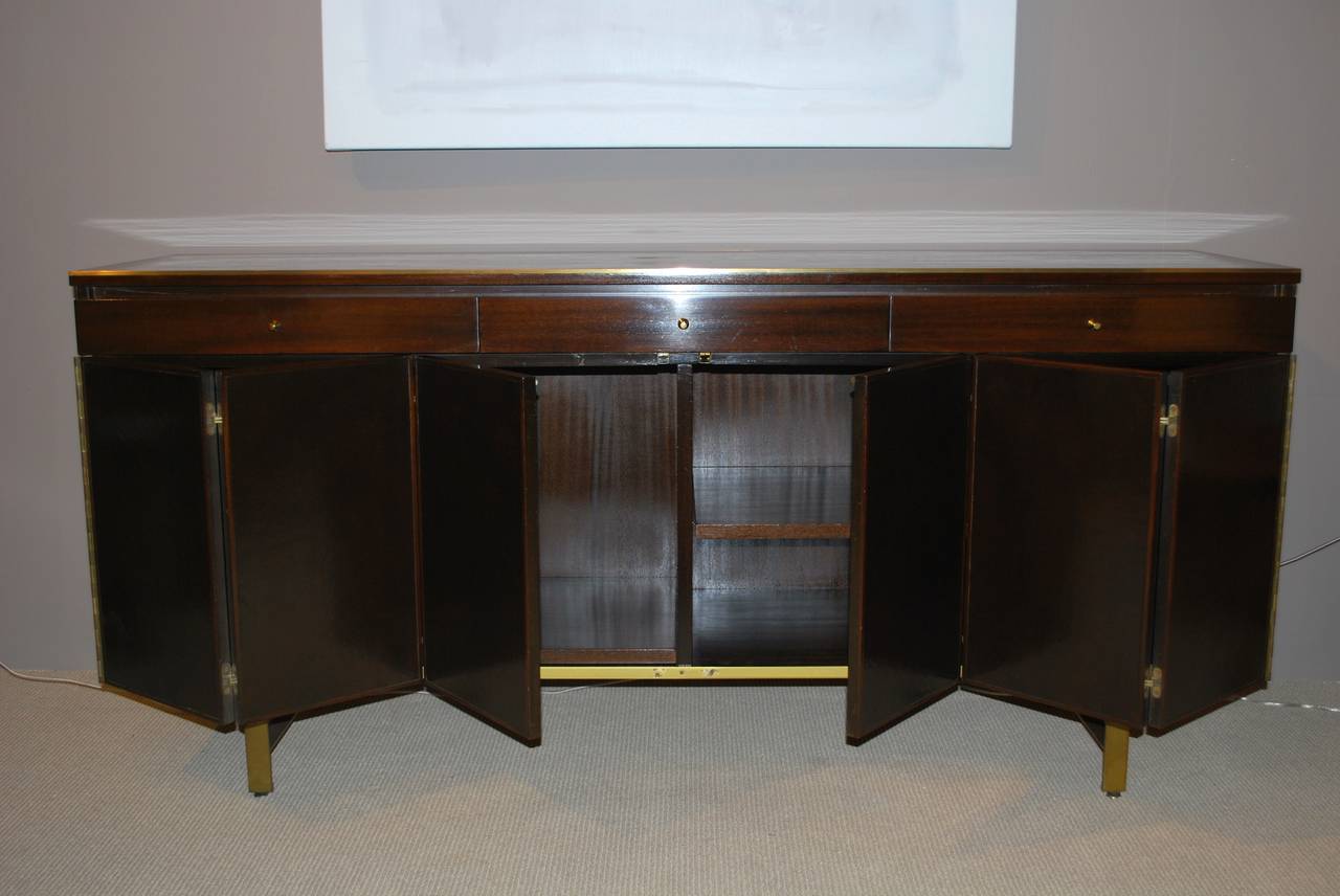 American Paul McCobb Leather and Walnut Credenza or Cabinet  - Irwin Collection