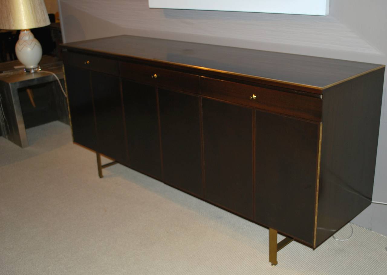 Paul McCobb Leather and Walnut Credenza or Cabinet  - Irwin Collection In Excellent Condition In New York, NY
