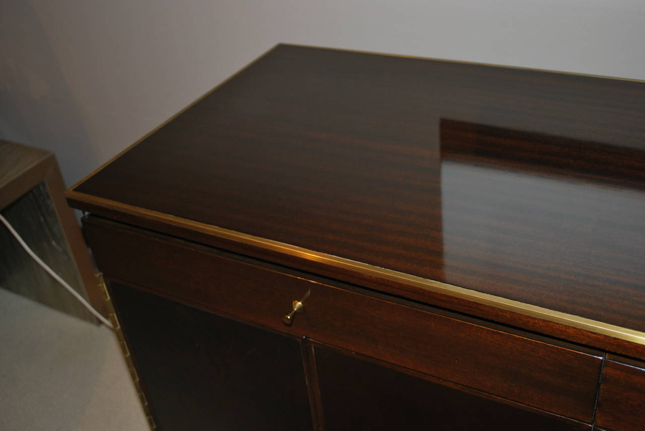 Brass Paul McCobb Leather and Walnut Credenza or Cabinet  - Irwin Collection