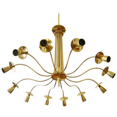 Large Mid century Italian Brass chandelier, Grand Scale In Manner of Stilnovo 9