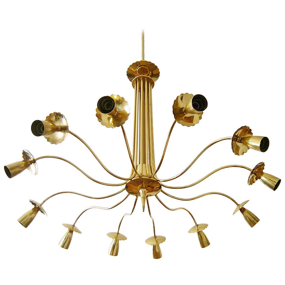 Large Midcentury Italian Brass Chandelier, Grand Scale in Manner of Stilnovo