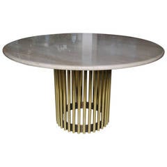 Vintage Brass and Travertine Hall Table