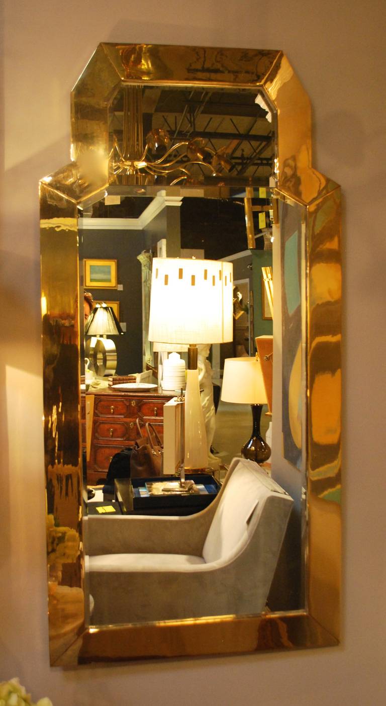 Large Full Length Mid Century Brass Beveled Mirror, By Chapman
