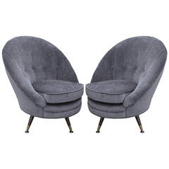 Luxe Pair of Unusual Grey Swivel Chair