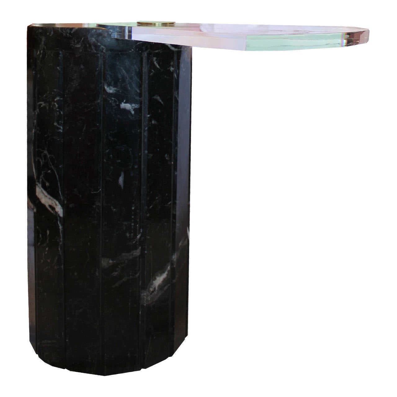 North American Stunning Hollywood Regency Fluted Black Marble and Lucite End Table