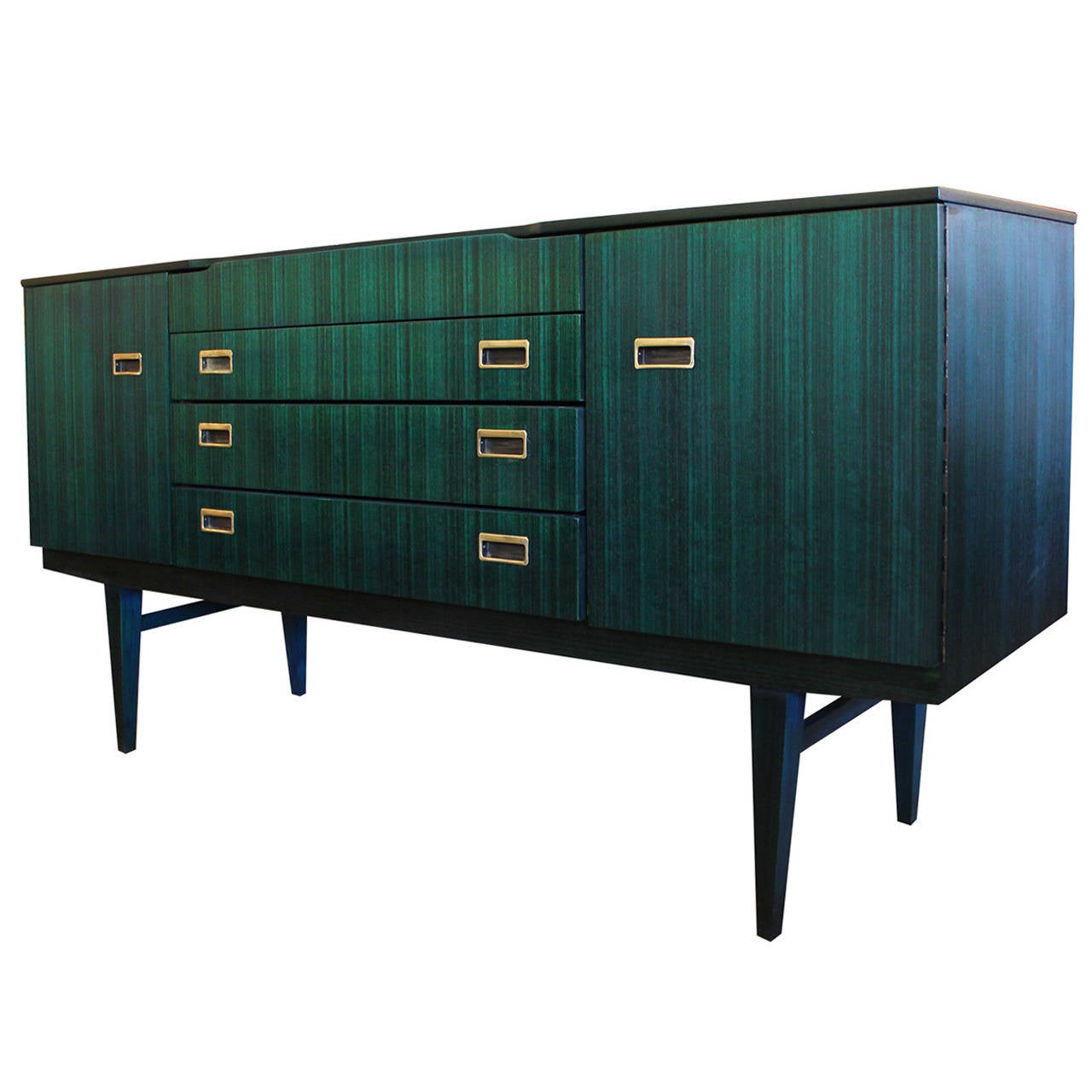 Luxe Teal Dyed Sideboard with Brass Handles at 1stDibs