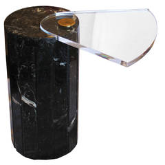 Stunning Hollywood Regency Fluted Black Marble and Lucite End Table