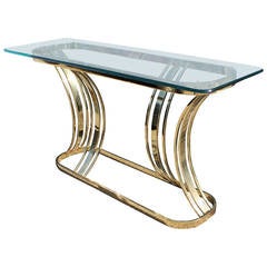 Sculptural Brass and Glass Console Table
