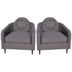 Grey Linen 1960s Restored Club Chairs
