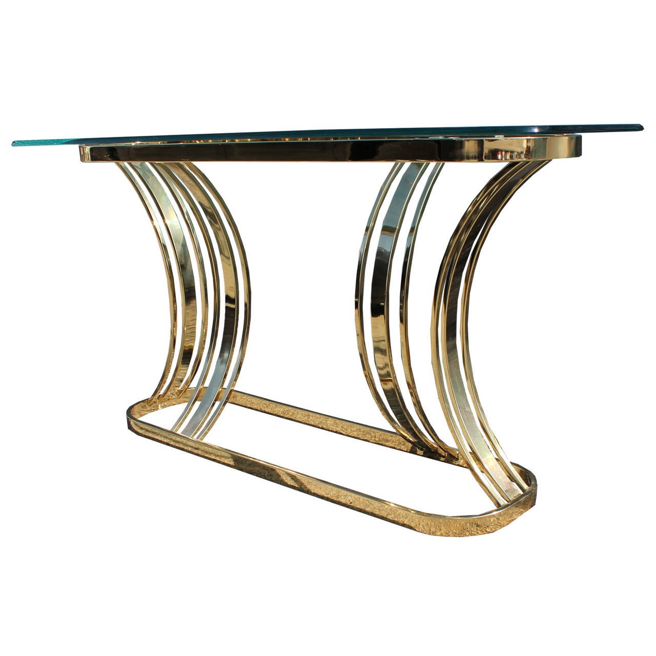 Hollywood Regency Sculptural Brass and Glass Console Table