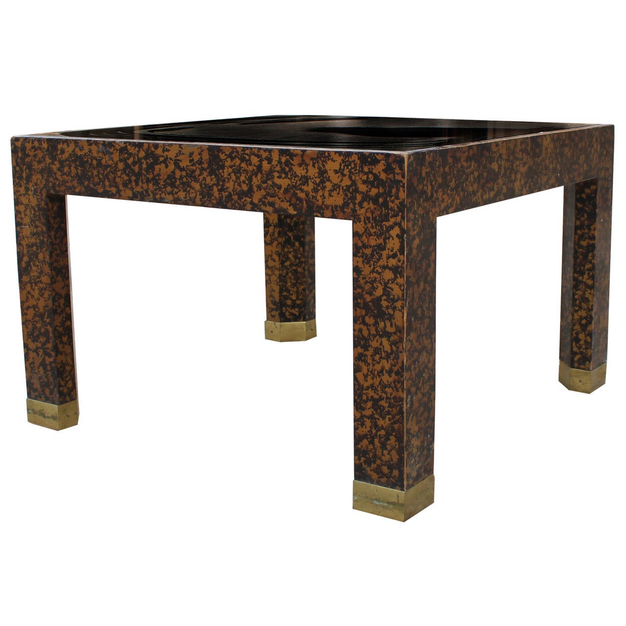 American Faux Tortoise Shell Henredon Tables with Brass Feet